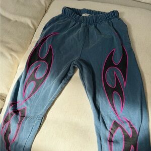 mnml blue & pink flame sweats